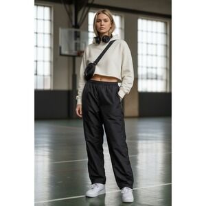 Nike Track Pants XL Black Nylon Windbreaker Athletic Joggers Y2K Streetwear